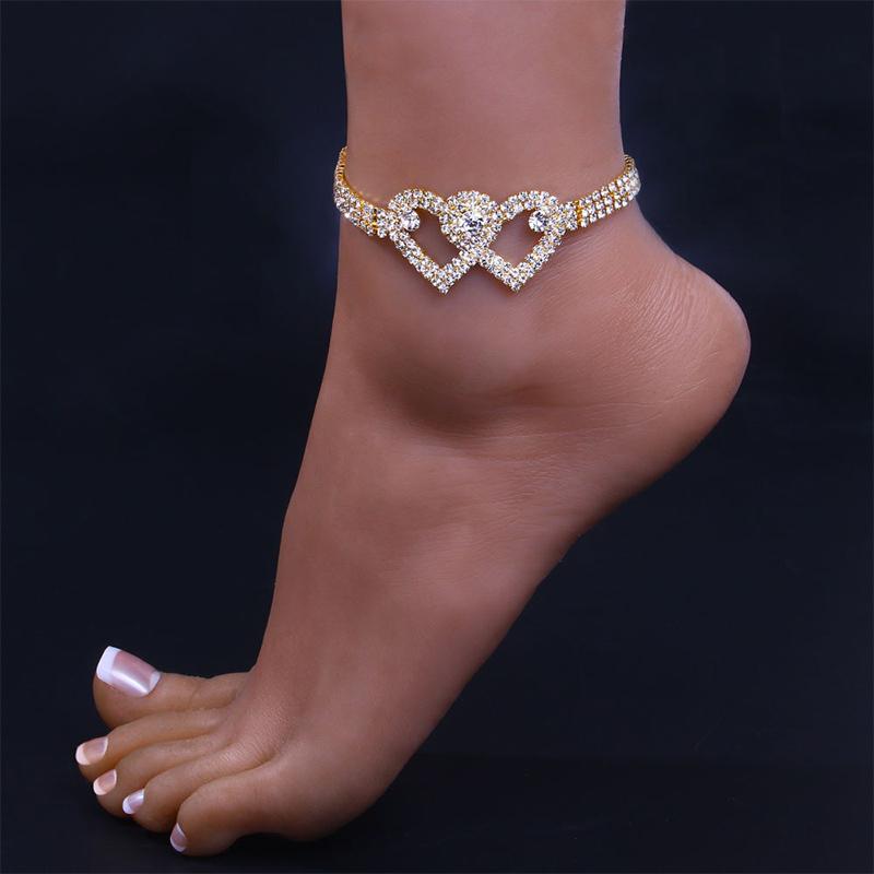 Azura | Fashion Rhinestone Double Heart Anklet
