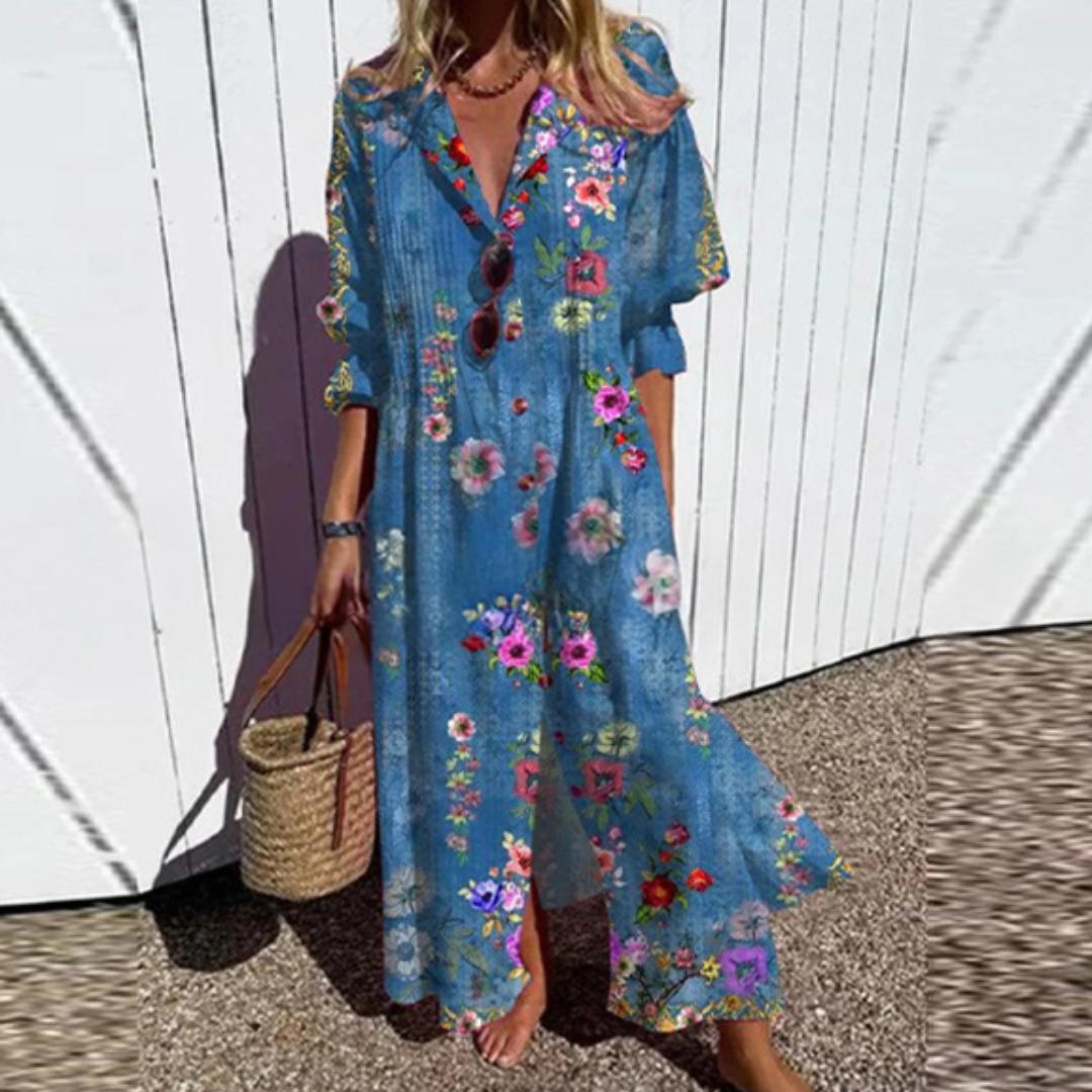 ISLA – COASTAL BREEZE BUTTON MAXI DRESS
