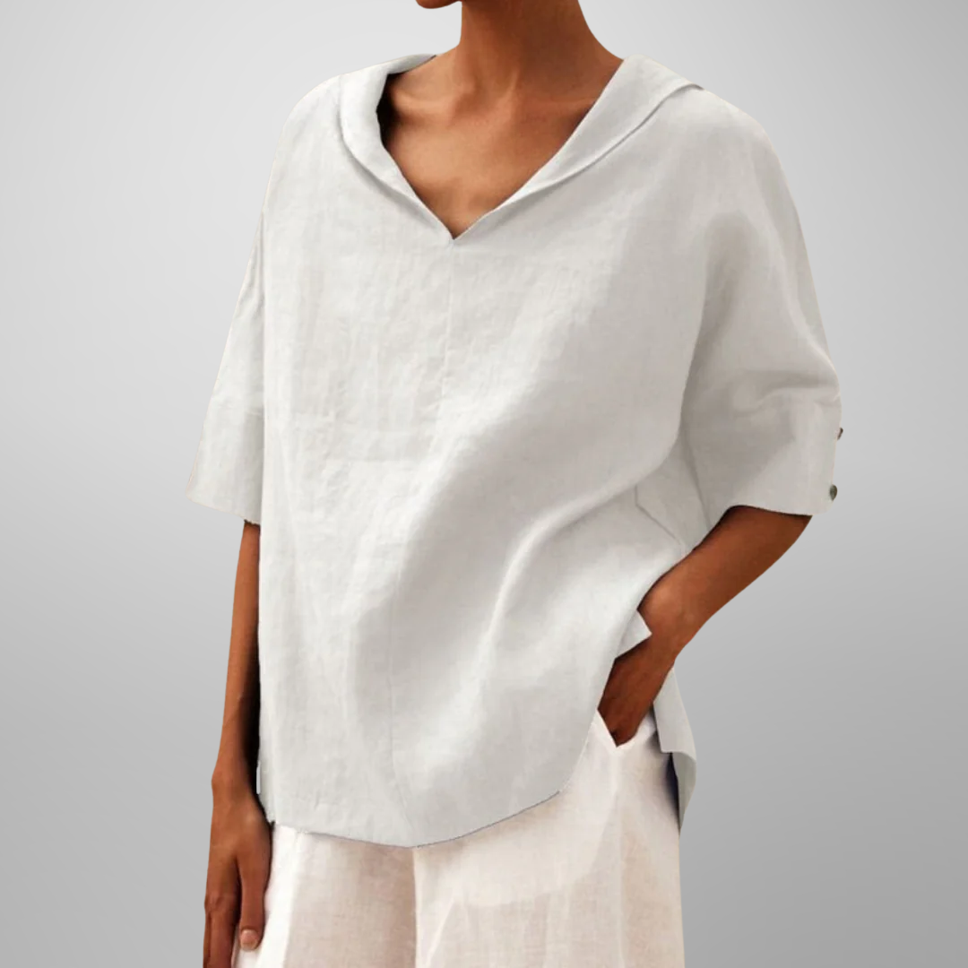 Molly – Relaxed Collar V-Neck Top
