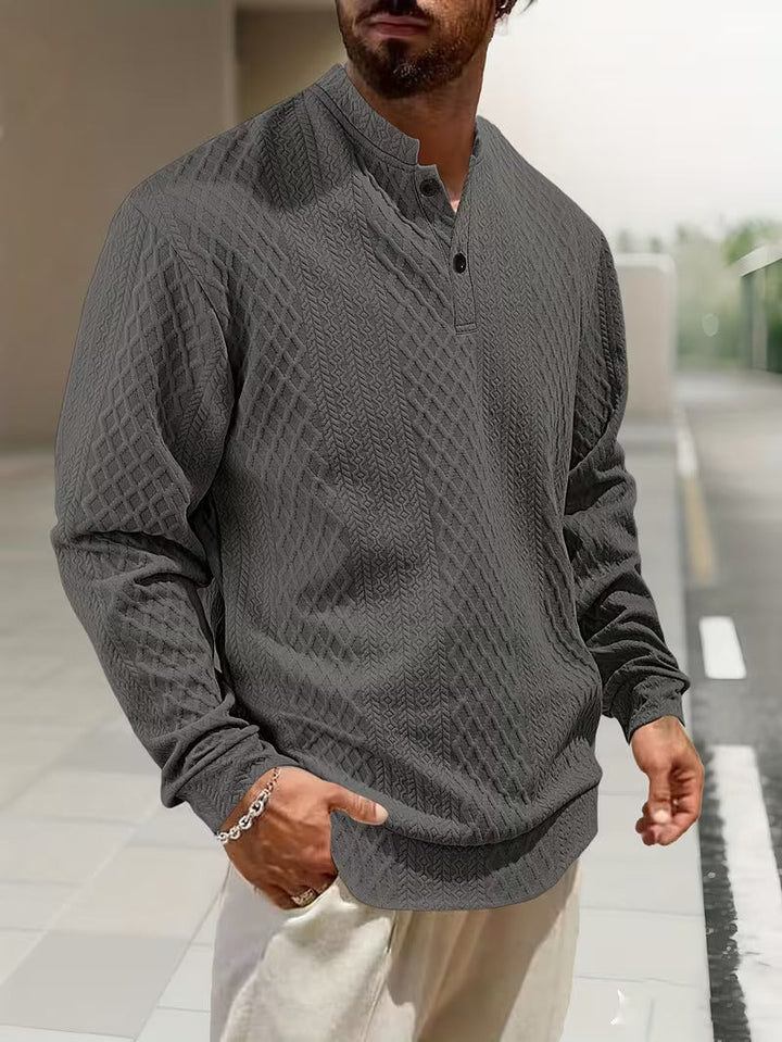 Mathew – Geometric Knitted Long Sleeve Henley Sweater