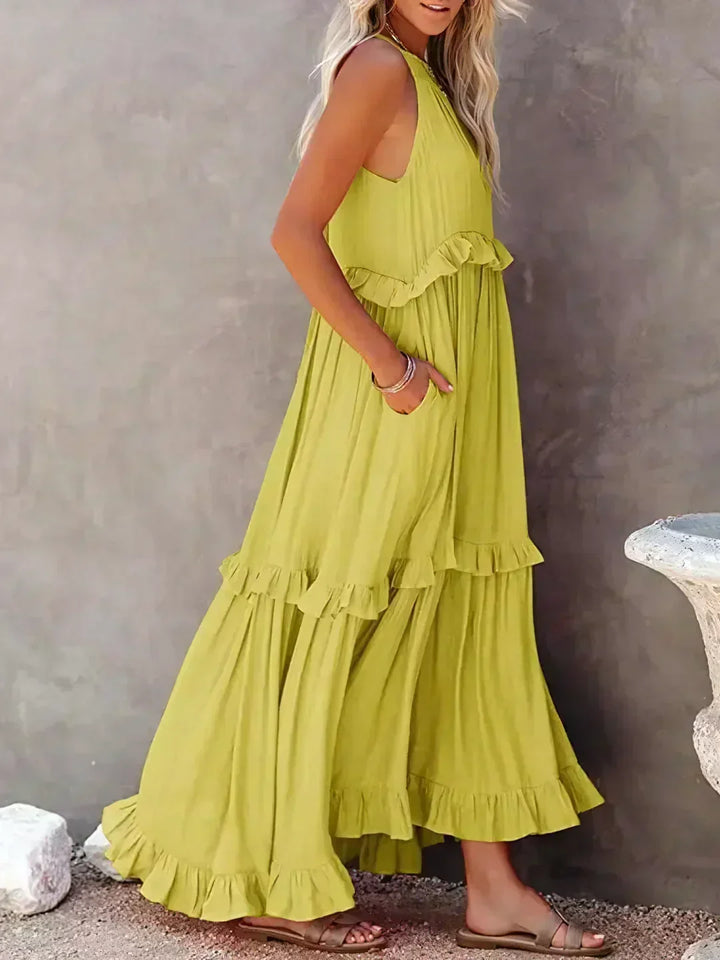 Ilona - Halterneck Dress With Ruffles and Maxi Pockets