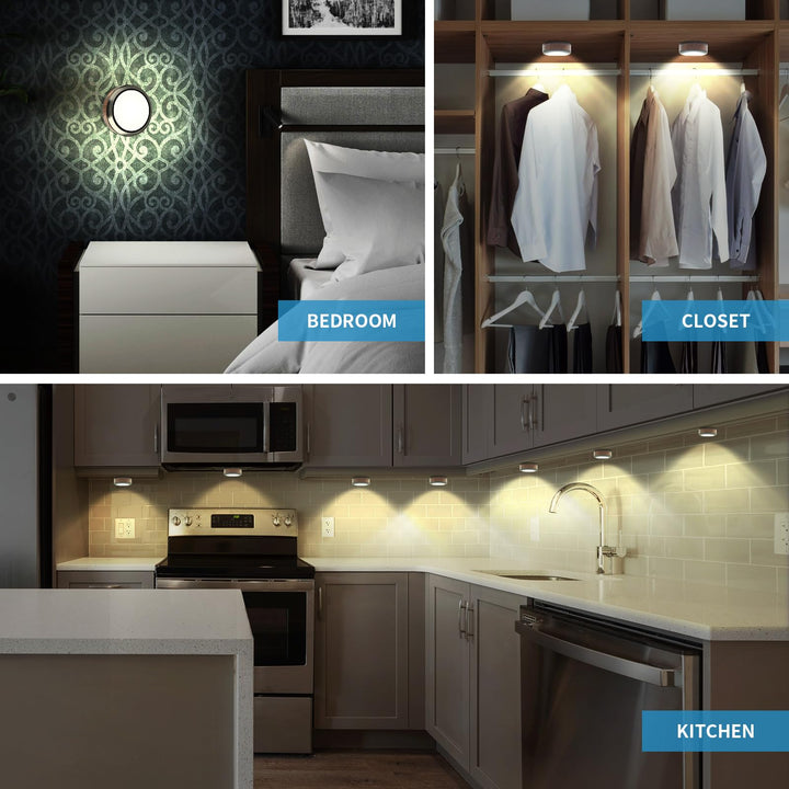 Azura | Leastyle Remote Control Led Puck Light, dimmable battery-operated Under Cabinet Light - 6 Pack Natural White