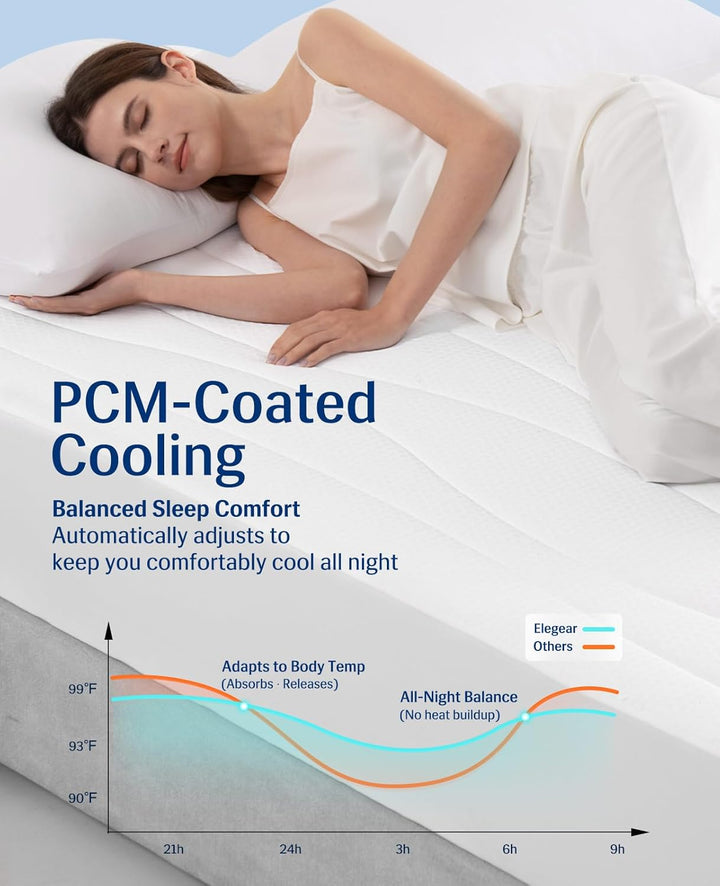 Cooling Mattress Pad King, Upgraded 3.0 + PCM Cooling Washable Mattress Protector for Hot Sleepers, White | Azura