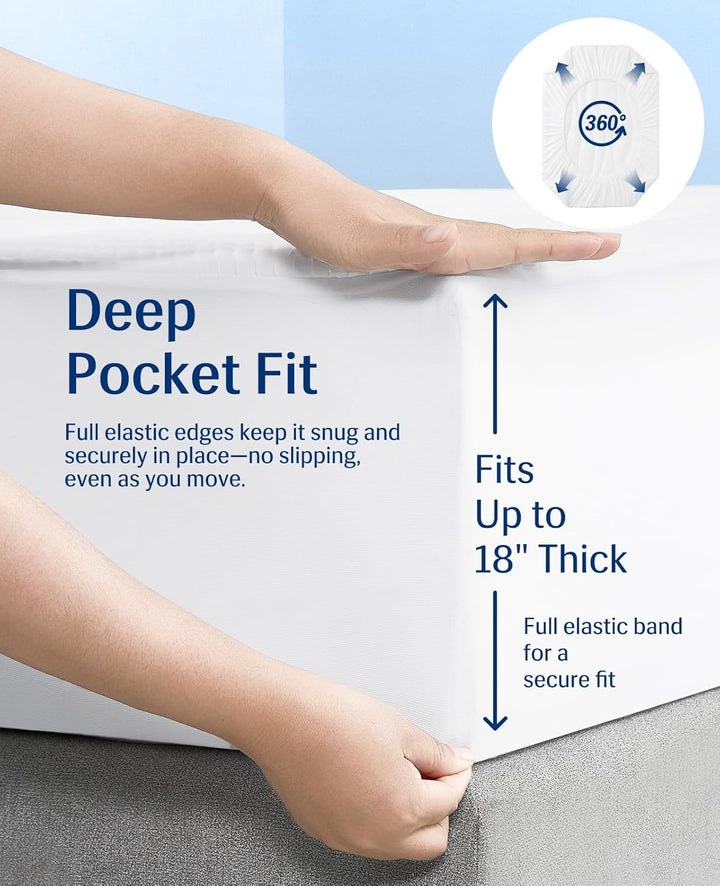 Cooling Mattress Pad King, Upgraded 3.0 + PCM Cooling Washable Mattress Protector for Hot Sleepers, White | Azura