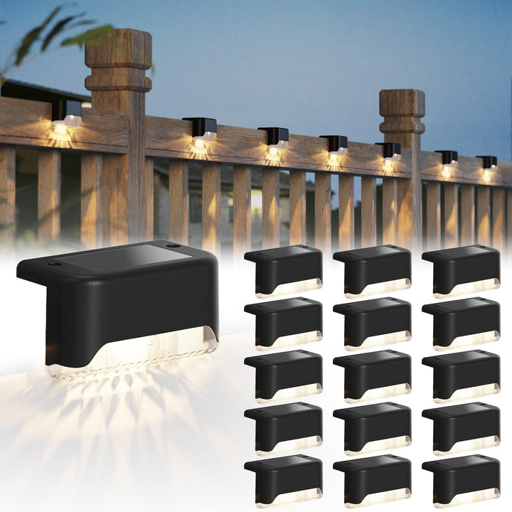 Azura | 16 Pack Solar Deck Light - Weatherproof LED Fence Light for Garden, Terrace, Stairs, Black