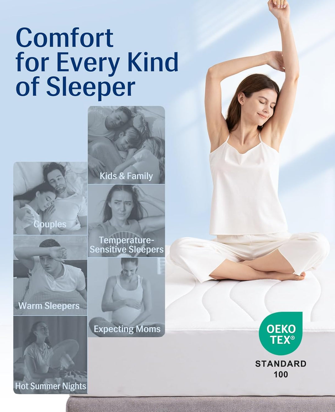 Cooling Mattress Pad King, Upgraded 3.0 + PCM Cooling Washable Mattress Protector for Hot Sleepers, White | Azura