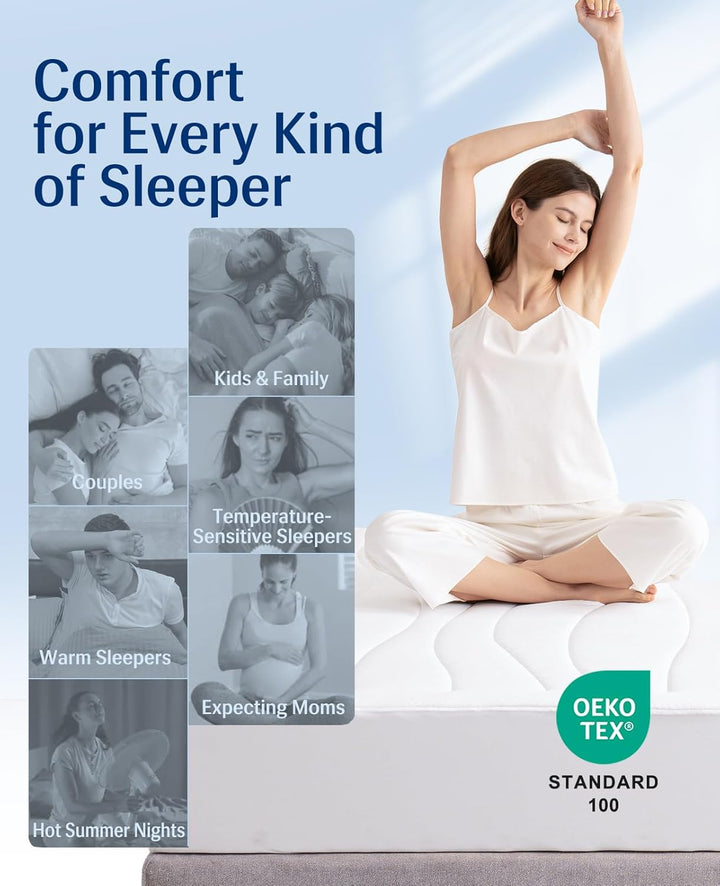 Cooling Mattress Pad King, Upgraded 3.0 + PCM Cooling Washable Mattress Protector for Hot Sleepers, White | Azura