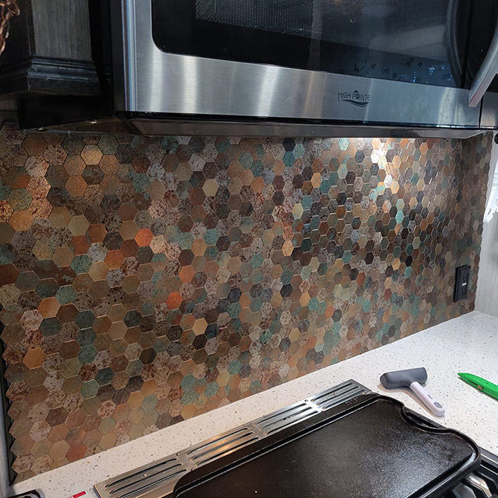 Azura | Modern Tile-Peel & Stick Metal Mosaic Tile Hexagon Peel & Stick Subway Tile