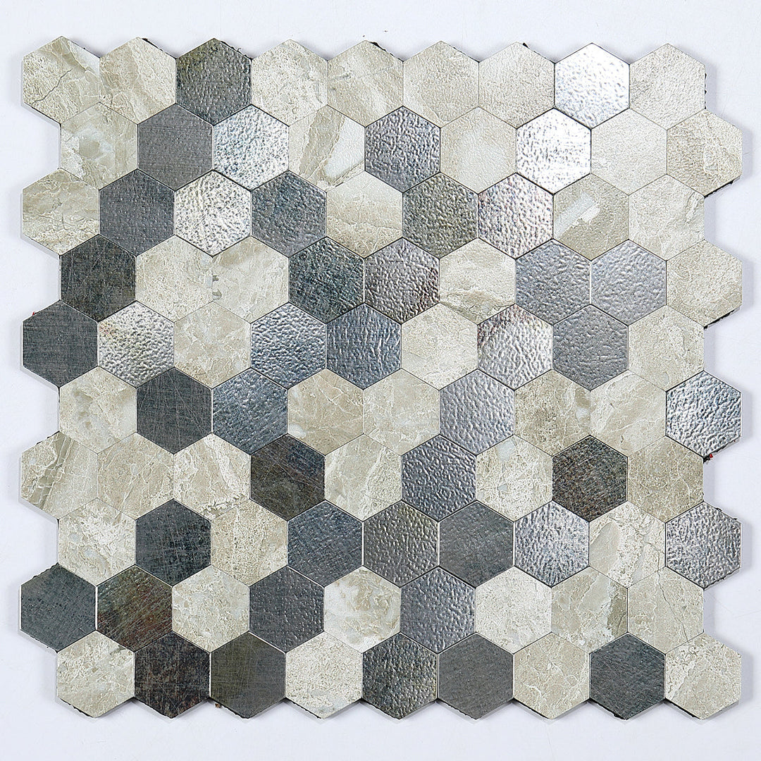 Azura | Modern Tile-Peel & Stick Metal Mosaic Tile Hexagon Peel & Stick Subway Tile