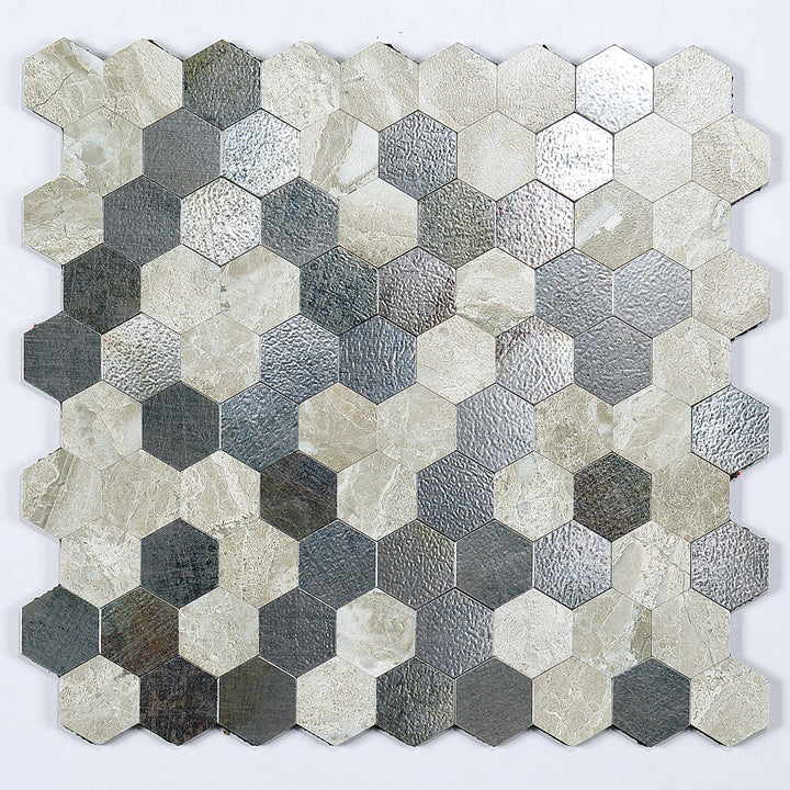 Azura | Modern Tile-Peel & Stick Metal Mosaic Tile Hexagon Peel & Stick Subway Tile