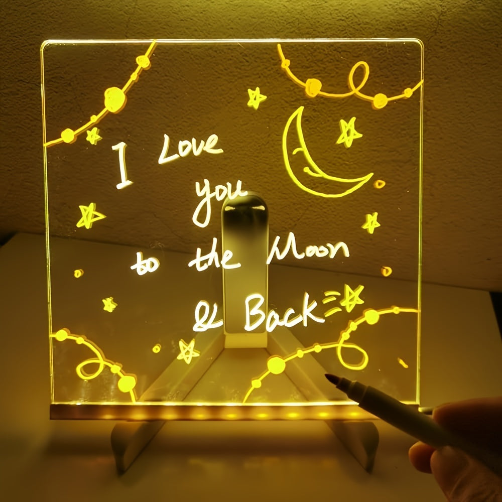 Azura | USB LED Noteboard with 12 Colored Pens - Bright Message Board for Office & Home