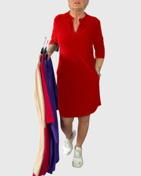 Katherine | Solid V-Neck Dress