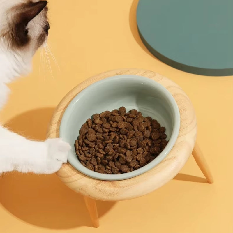 Azura | Misha Ceramic Elevated Cat Bowl with Wooden Stand