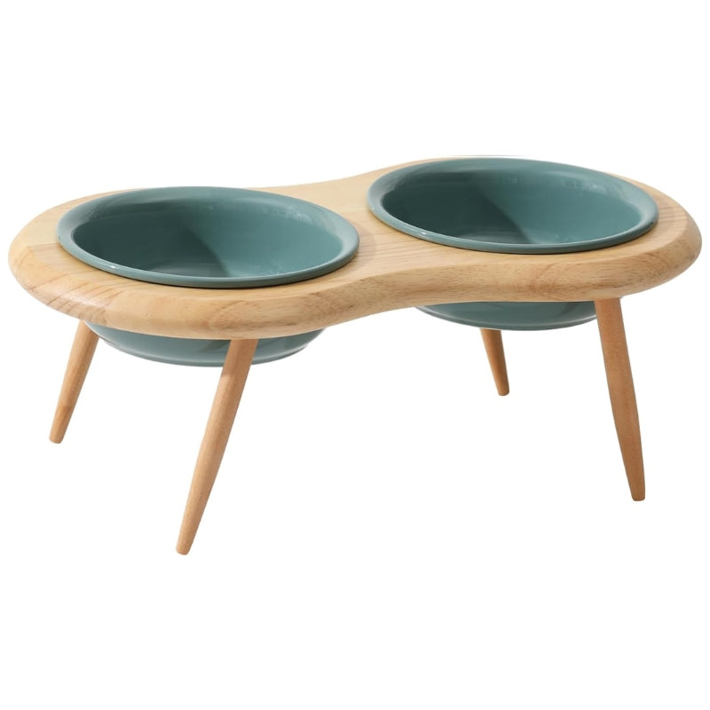 Azura | Misha Ceramic Elevated Cat Bowl with Wooden Stand