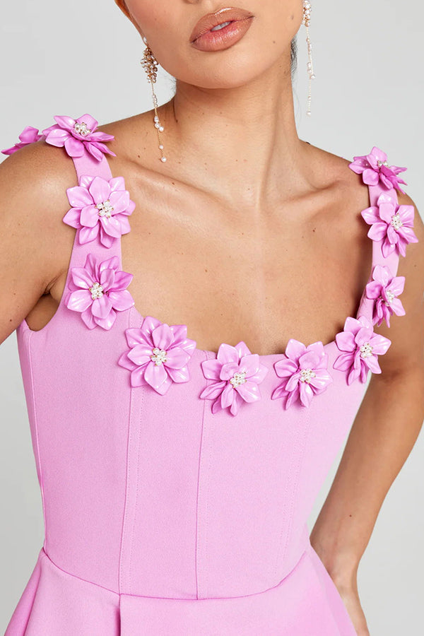 Cindy | Feminine Mini Dress with Floral Applications