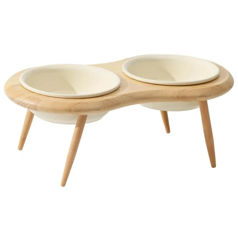 Azura | Misha Ceramic Elevated Cat Bowl with Wooden Stand