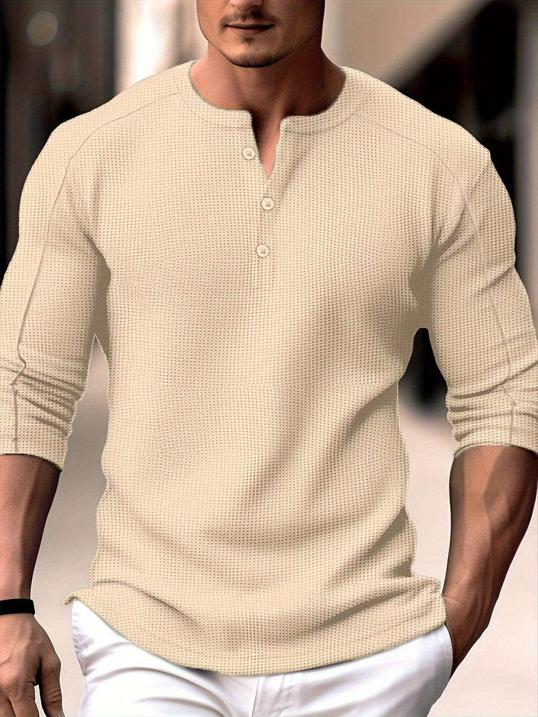 Bastoni - Long Sleeve Waffle Knitted Henley Shirt