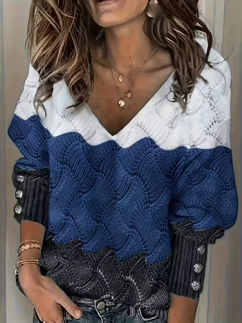 Sinara - Elegant V-Neck Long Sleeve Sweater