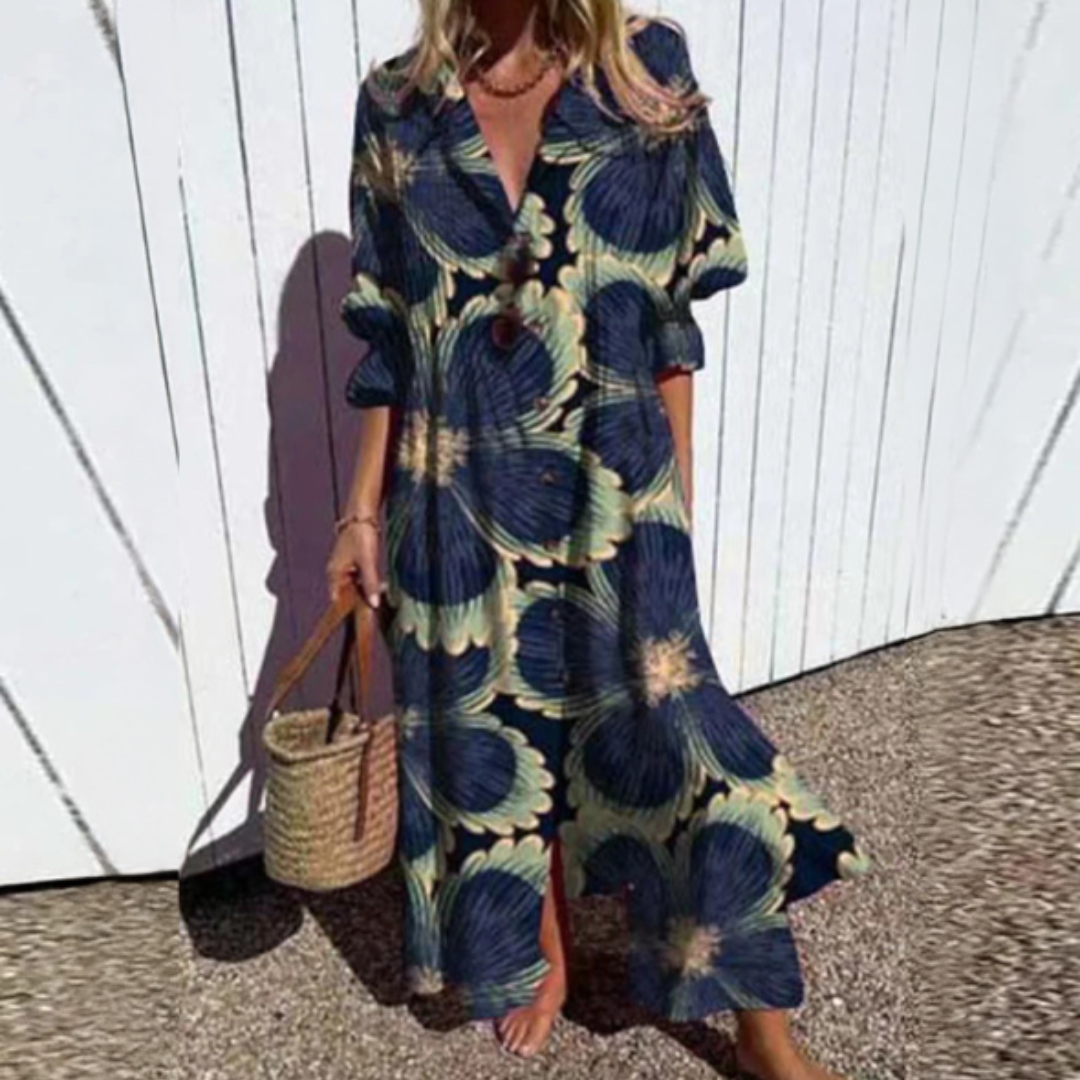 ISLA – COASTAL BREEZE BUTTON MAXI DRESS