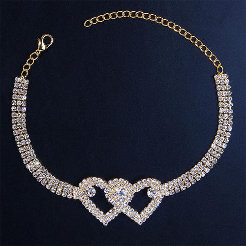 Azura | Fashion Rhinestone Double Heart Anklet