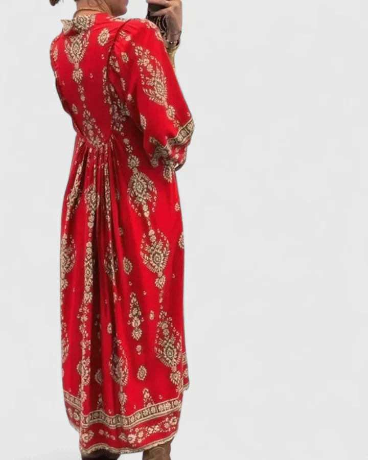 CLAIRE – BOHEMIAN V-NECK MAXI DRESS