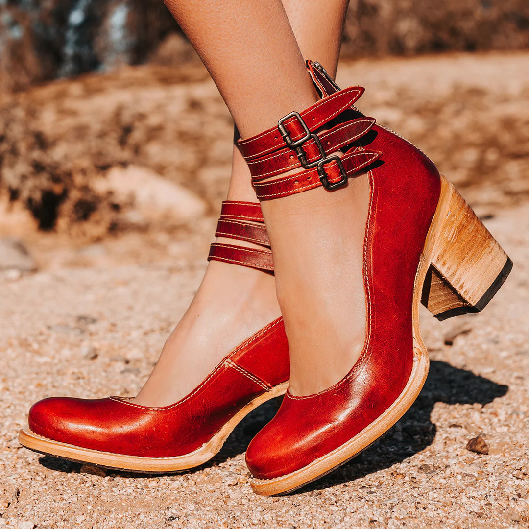 BRITTA – VINTAGE BUCKLE-STRAP BLOCK HEEL SHOES