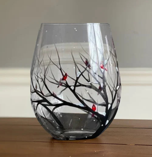 Azura | Hand Painted Four Seasons Tree Wine Glasses | Unique Art