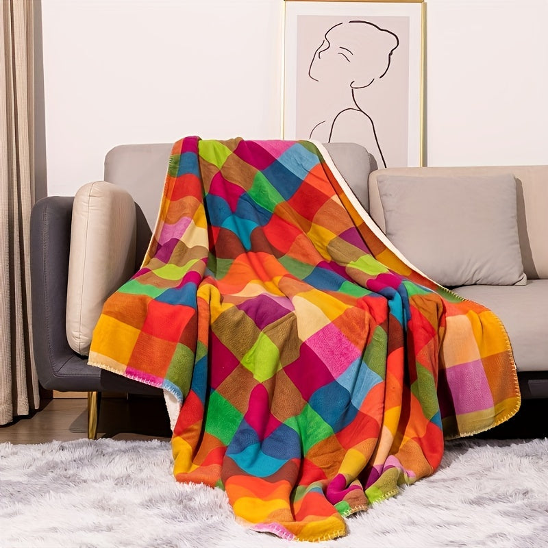 Azura | Coral fleece blanket – Reversible thick Sherpa blanket with a colorful checkered pattern