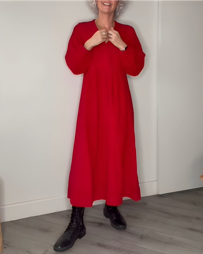 AMANDA – ELEGANT LONG SLEEVE V-NECK MAXI DRESS