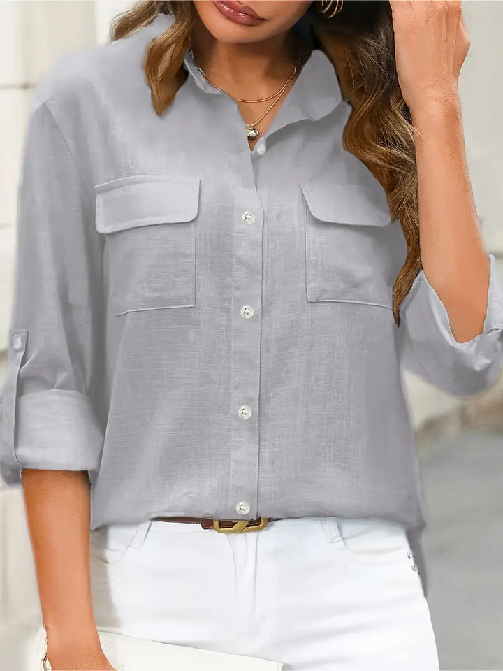 Athena - Cotton Shirt With Front Pockets