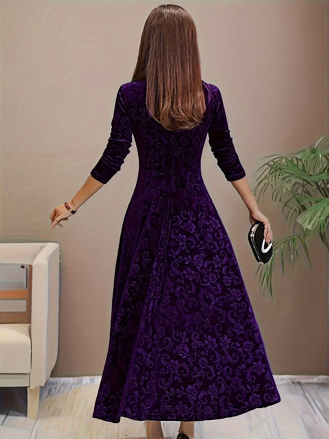 Otsuru - Elegant Velvet Long Sleeve Dress
