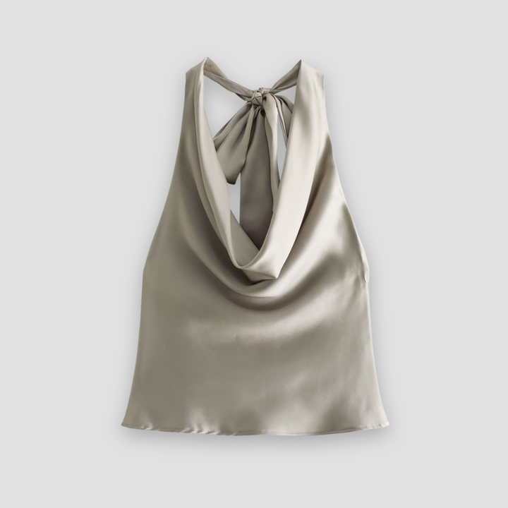 Jenny | Women’s Halter Back Tie Draped Satin Tanks