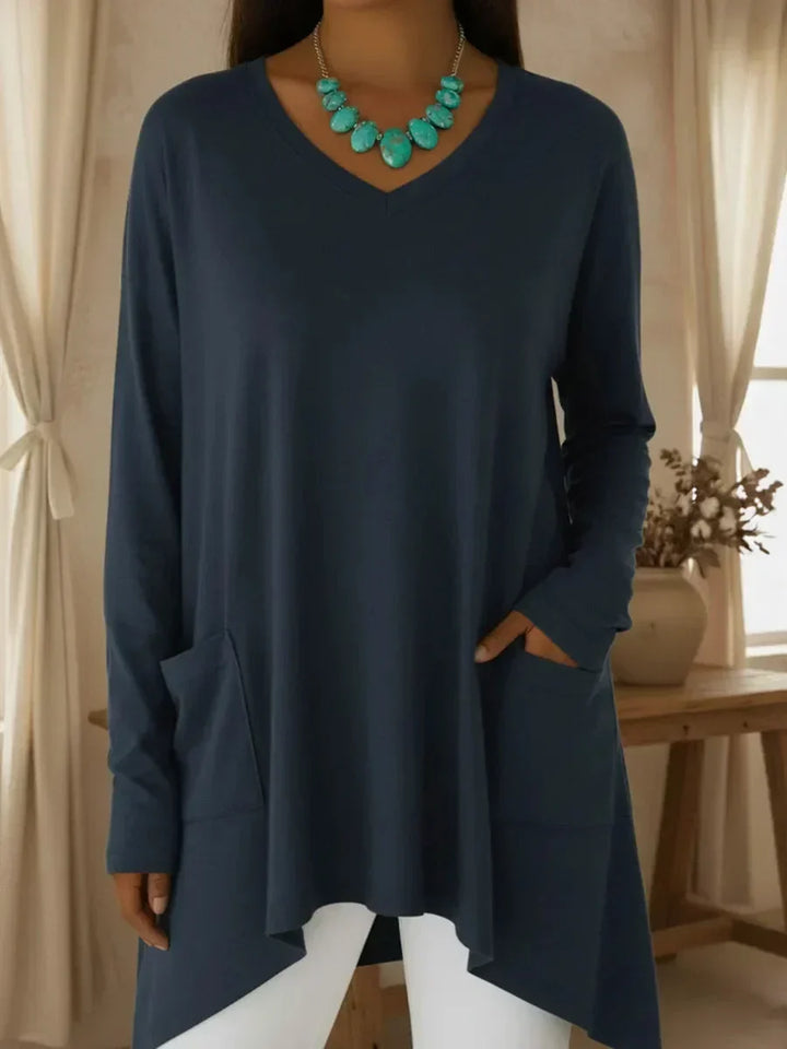 Boglarka - V-neck Loose Sweater With Irregular Hem