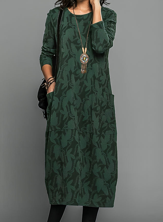 LUCILLE – RELAXED MIDI DRESS WITH LEAF PATTERN
