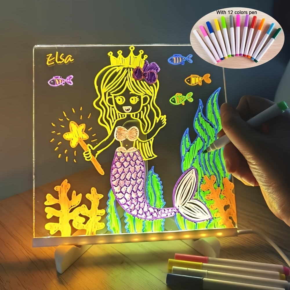 Azura | USB LED Noteboard with 12 Colored Pens - Bright Message Board for Office & Home