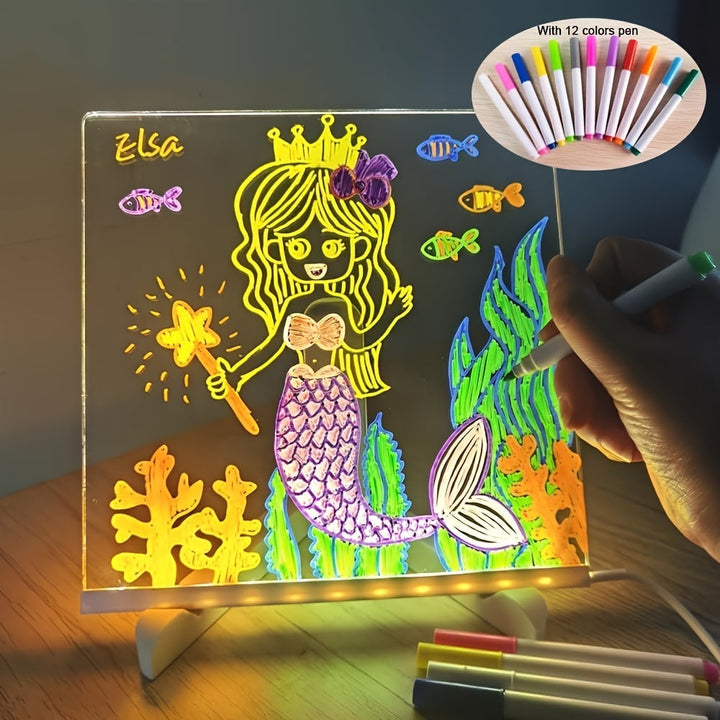 Azura | USB LED Noteboard with 12 Colored Pens - Bright Message Board for Office & Home