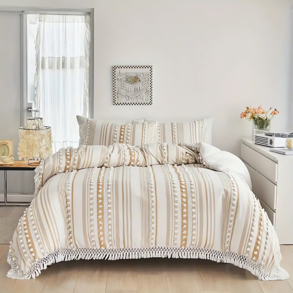 BowLift | Soft Stripe and Tassel Duvet Set | 3pcs