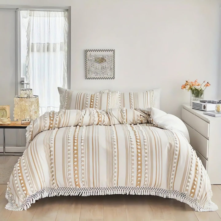 BowLift | Soft Stripe and Tassel Duvet Set | 3pcs