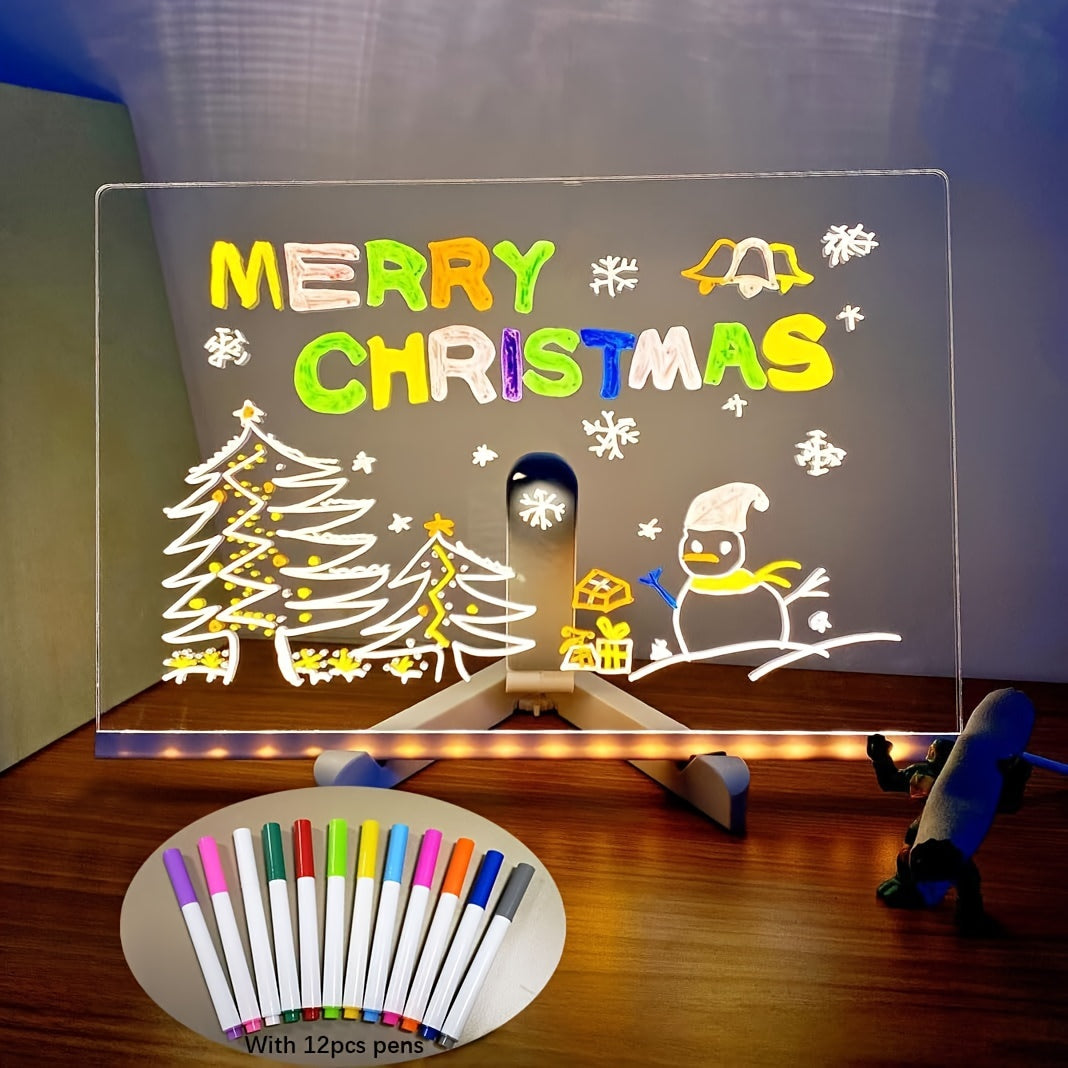 Azura | USB LED Noteboard with 12 Colored Pens - Bright Message Board for Office & Home