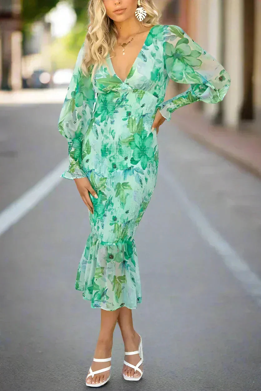 Isla - Midi Dress with Floral Ruffles
