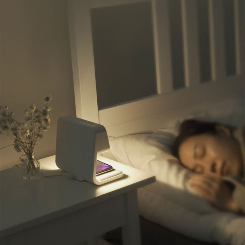BowLift | 3-in-1 Bedside Lamp with Wireless Charger – LCD Alarm Clock & Touch Dimmable LED Table Lamp
