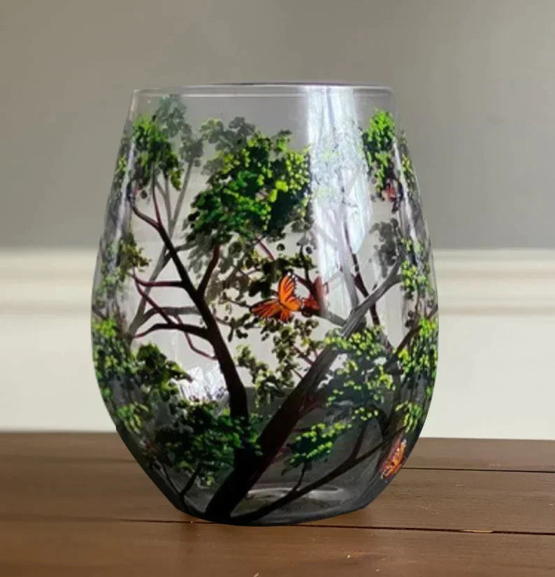Azura | Hand Painted Four Seasons Tree Wine Glasses | Unique Art