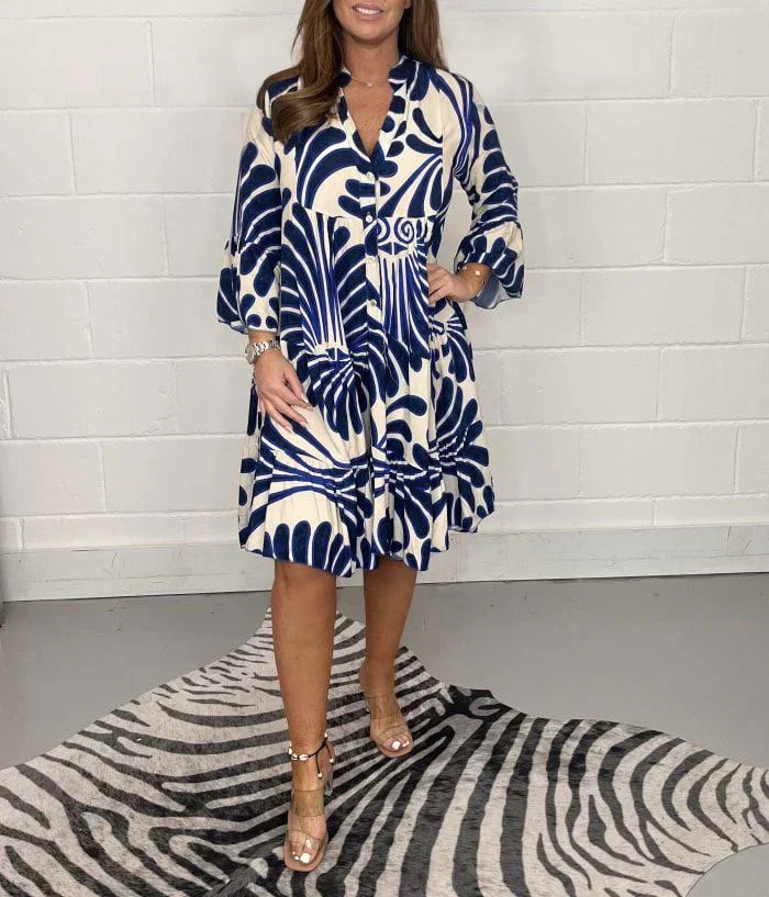 Fenella - Printed V Neck Midi Dress