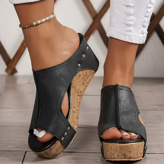 Faith - Elegant Rubber Sole Buckle Wedge Sandals