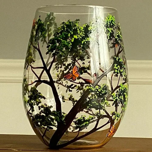 Azura | Hand Painted Four Seasons Tree Wine Glasses | Unique Art