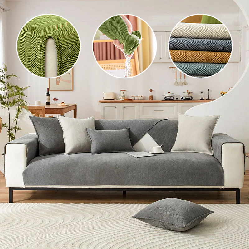 Herringbone Chenille Fabric Furniture Protector Sofa Cover | Bowlift