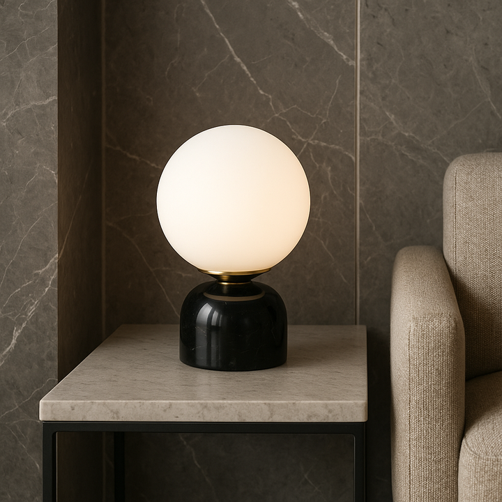 BowLift | Marnor | Marble Table Lamp with Glass Shade – Scandinavian Minimalist Design