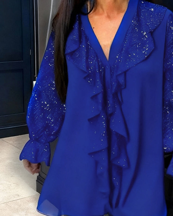 Loose Solid Color Blouses with Ruffles