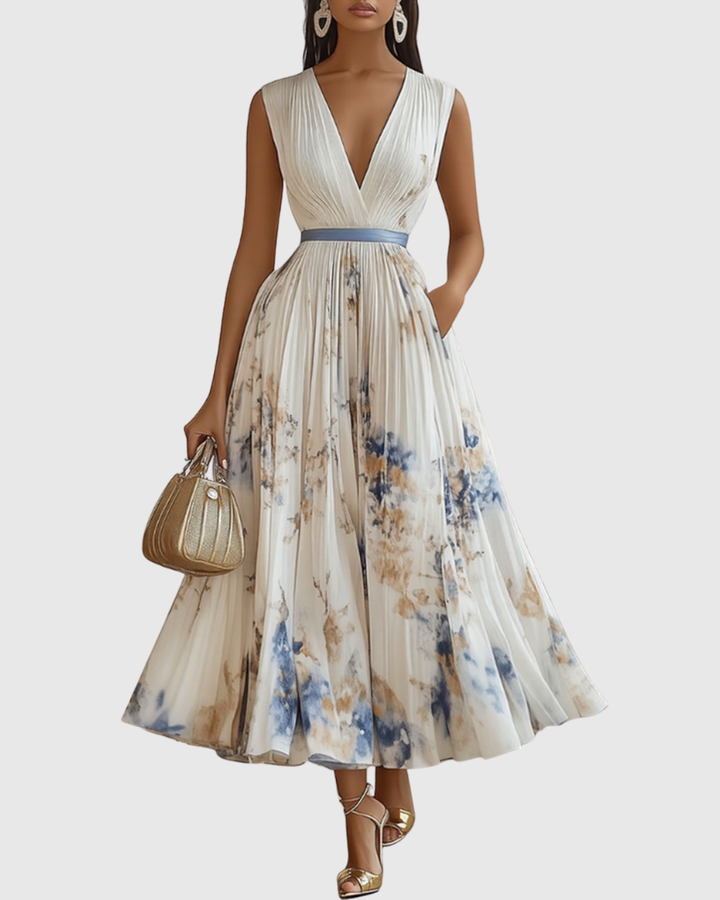 Elegant Long Pleated Dress Rowella - Maxi Fluid Dress for Women