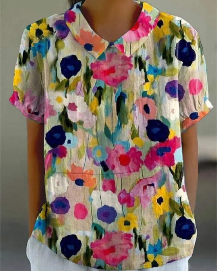 Beatrix  Retro Floral Cotton-Linen Shirt